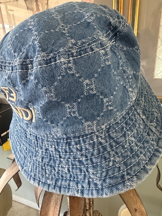 Fasshioon Accessories - Blue Denim Monogram Bucket Hat with Embroidered Logo small